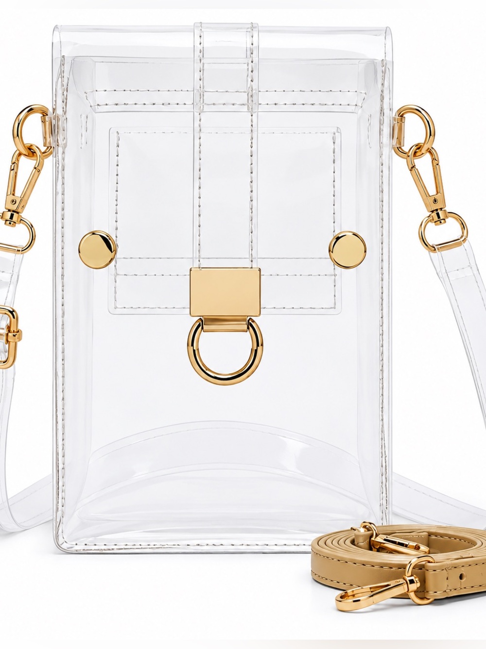 Clear Crossbody Bag with Gold Hardware